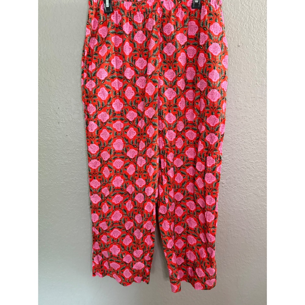 Rhode Organic Cotton Pants L Floral Block Print Elastic Waist 
Red Pink Cool